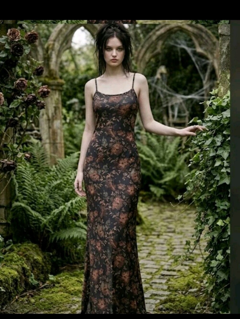 ROMWE 90s Y2K Fairy Grunge Cami Maxi Dress S Dark Romantic #15
